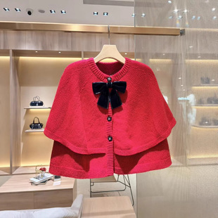 千金风斗篷针织开衫2026春季新款氛围感圣诞新年红色毛衣外套上衣