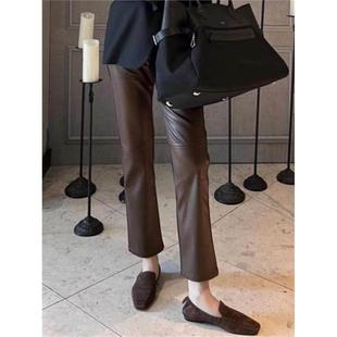 高贵上档次女裤秋冬皮裤休闲高腰裤子修容笔磨毛烟管裤显瘦九分裤