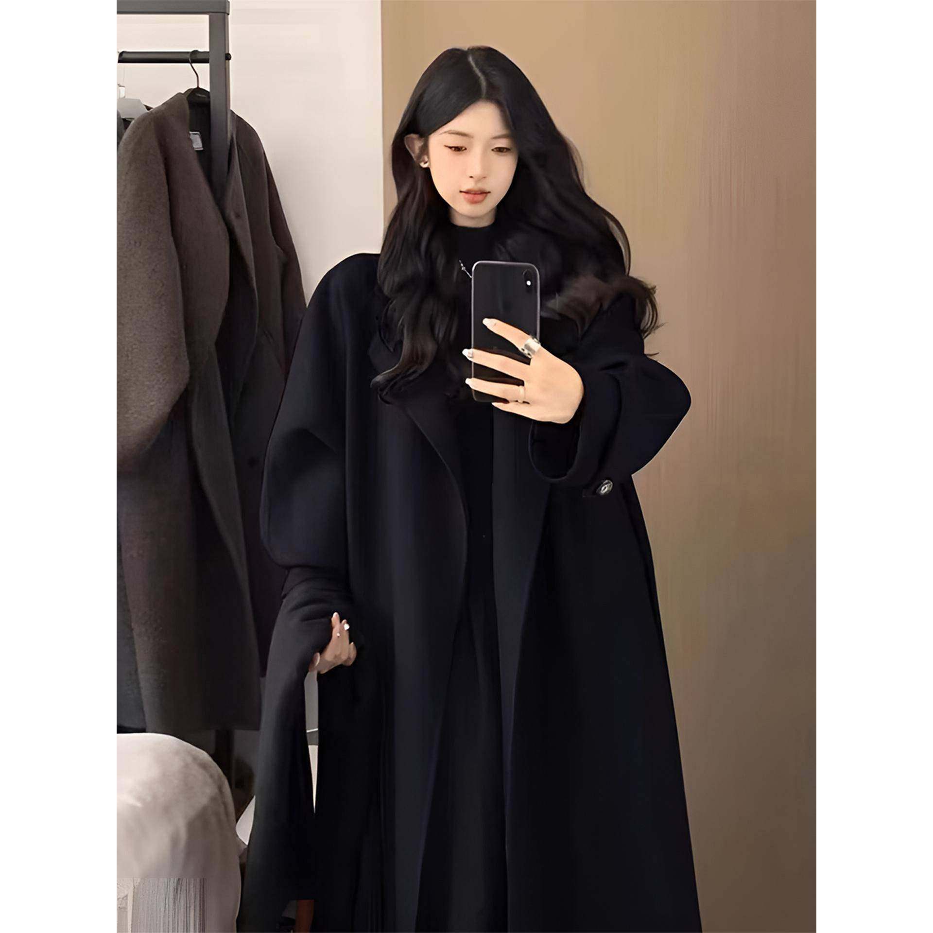 胖mm特大码黑色赫本风呢子大衣女秋冬高级感慵懒风中长款毛呢外套,女装/女士精品,大码呢大衣,淘宝优惠券,粉丝福利购,淘宝优惠卷