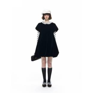 Romance A字大摆丝绒花苞连衣裙秋冬宽松doll感娃娃裙 Nanci