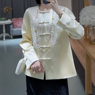 新中式唐装中国风醋酸盘扣上衣外套高级感女装2024新款秋冬款