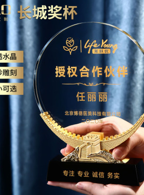 yilo旗舰店奖杯定制高透水晶圆形创意奖牌年会颁奖授权牌感谢牌