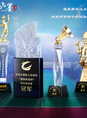 高档羽毛球水晶奖杯定制定做足篮台气排乒乓高尔夫球冠军比赛奖杯