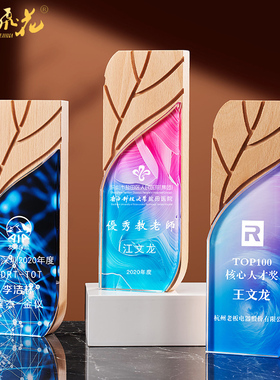 高档实木奖杯定制创意木质彩印水晶奖杯刻字炫彩奖牌比赛木制奖杯