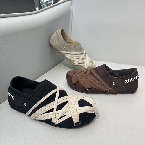 绑带软底纯皮休闲勃肯鞋时尚男鞋