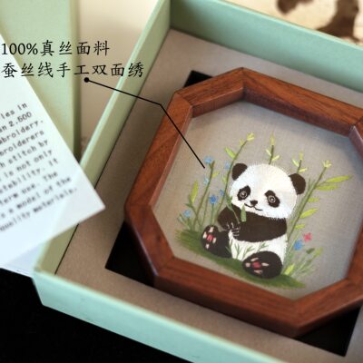 胡桃木刺绣小摆件苏州双面绣桌面创意摆台新中式台屏中国风礼品