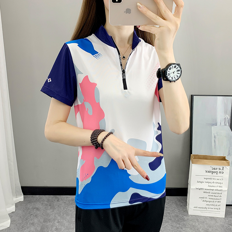 新品冰丝速干衣女印花吸湿排汗短袖T恤户外徒步登山运动上衣夏季