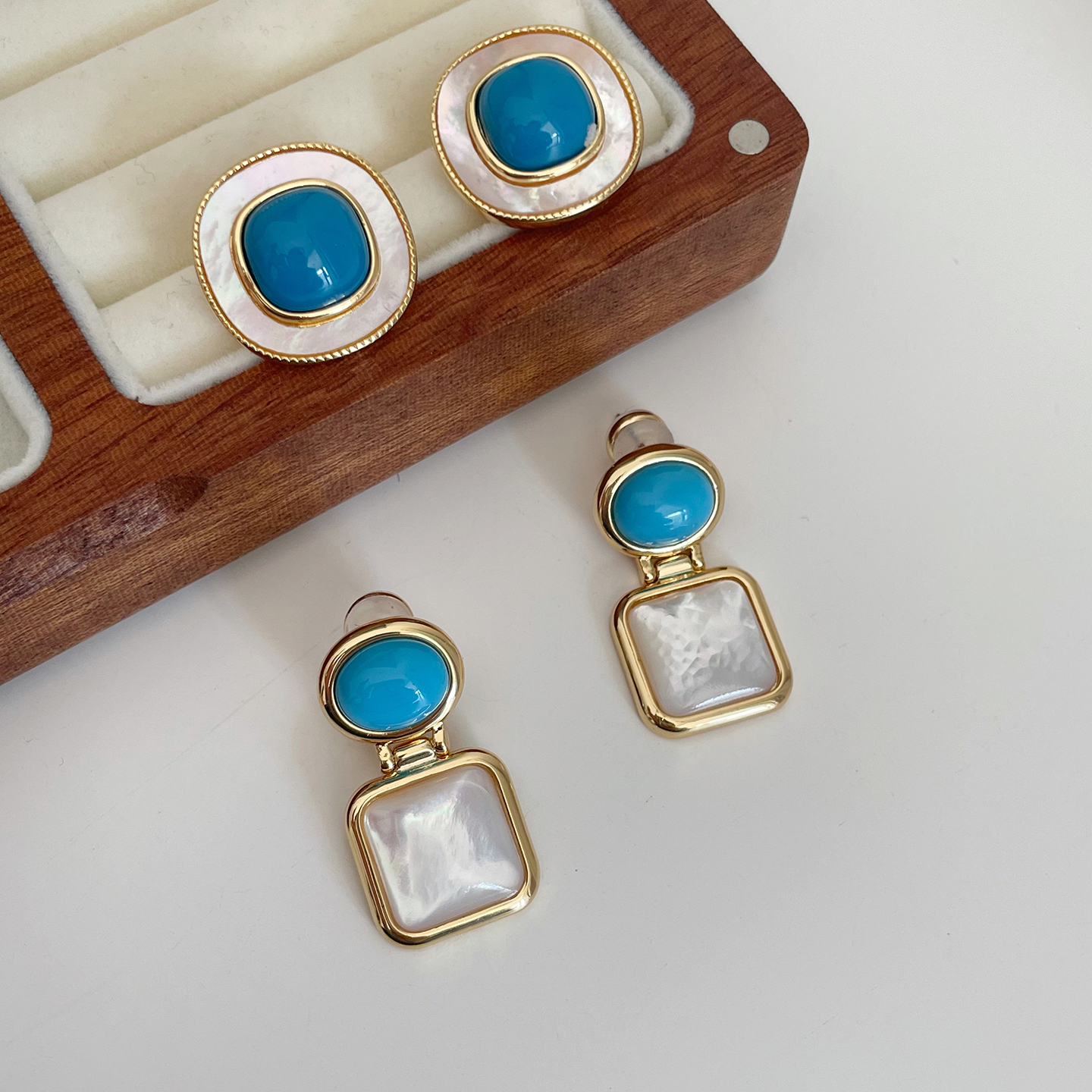 欧美风高级感轻奢蓝色方形耳钉