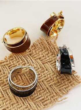 欧美风金属撞色酒红色黑色耳环