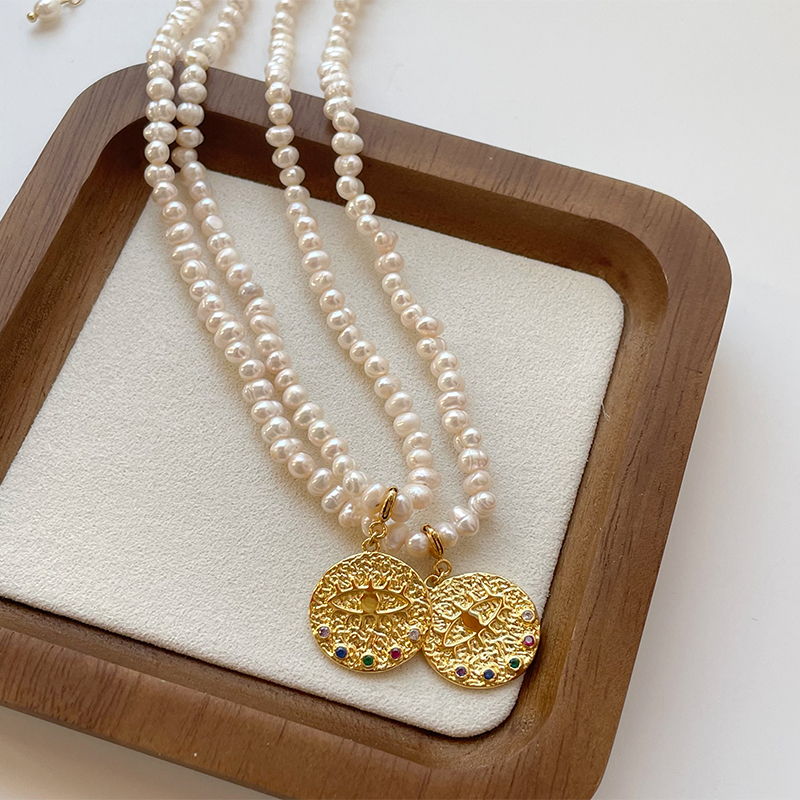 淡水珍珠不规则可拆卸圆牌项链