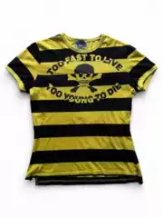 Autonomous Vivi Style Striped Skull Poem Tee Slim-Fit Short-Sleeve T-Shirt