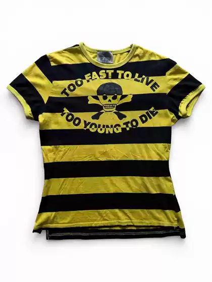 Autonomous Vivi Style Striped Skull Poem Tee Slim-Fit Short-Sleeve T-Shirt