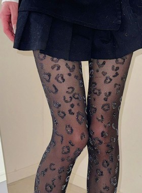 新款性感复古豹纹印花连裤袜显瘦黑色丝袜打底袜薄款女丝袜