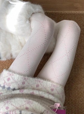 秋冬季白色菱格连裤袜日系jk学院风美腿打底裤miu系弹力显瘦裤袜