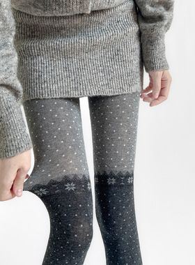 miu系显瘦灰色波点连裤袜女春秋冬季保暖雪花圣诞拼接打底袜