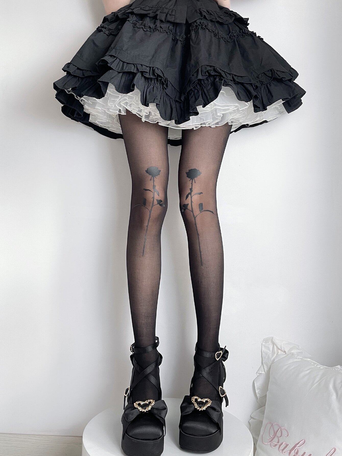 一朵玫瑰丝袜Lolita少女印花连裤袜纯欲黑色光腿防勾丝连裤袜,女士内衣/男士内衣/家居服,连裤袜/打底袜,淘宝优惠券,粉丝福利购,淘宝优惠卷