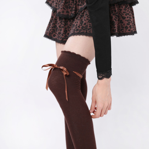 日系jk纯欲花边靴袜蝴蝶结丝带