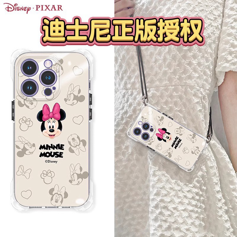 迪士尼适用iPhone16promax手机壳磁吸苹果15pro斜挎挂脖13四角开孔防摔14plus带挂绳女2024新款背带高端p爆款