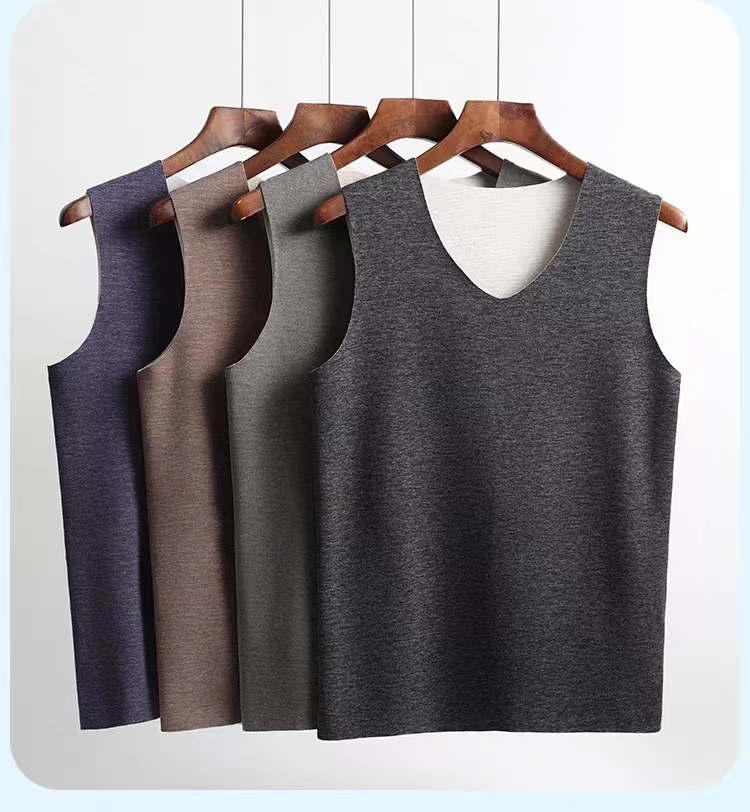 男士加绒无痕保暖背心秋冬德绒加厚内穿坎肩棉马甲自发热无袖T恤