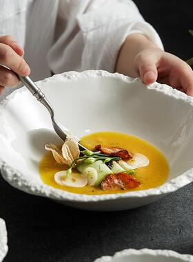 岩石纹尖角碗白色陶瓷汤碗面碗特色酒店餐厅高级感餐具沙拉碗大号