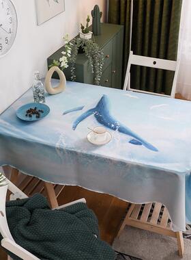 蓝色梦幻云海海洋鲸鱼唯美桌布电脑桌防水茶几幼儿园餐桌垫防尘布