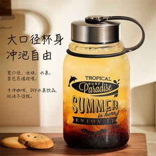 带盖子办. 优选玺咖啡玻璃杯家用耐高t温水杯女高颜值高硼硅可携式