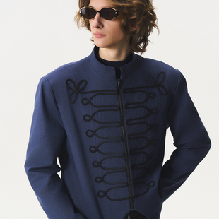 夹克外套 宫廷古典立领盘带绣上衣短款 CNEW2025AW 蓝色血统