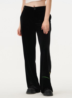 CNEW楚念贰问 24AW新中式黑色丝绒花草刺绣直筒休闲长裤男女同款