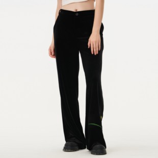 男女同款 黑色丝绒花草刺绣直筒休闲长裤 24AW新中式 CNEW楚念贰问