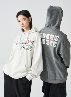 CNEW楚念贰问中国风新中式立体麻将印章印花套头连帽卫衣男女同款