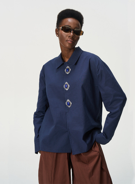 CNEW2025AW 苗疆星穹民族风仿青金石 民族刺绣棉麻混纺衬衫