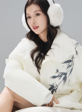 【明月雪时】 CNEW24新中式国风水墨竹印花白色棉服外套男女同款