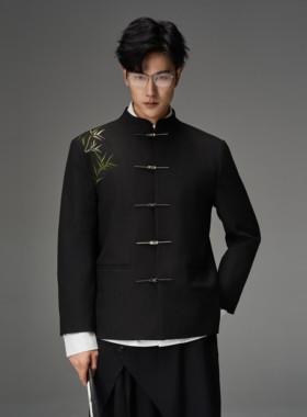CNEW楚念贰问新中式竹子刺绣中山装国风西服宽松外套男女同款