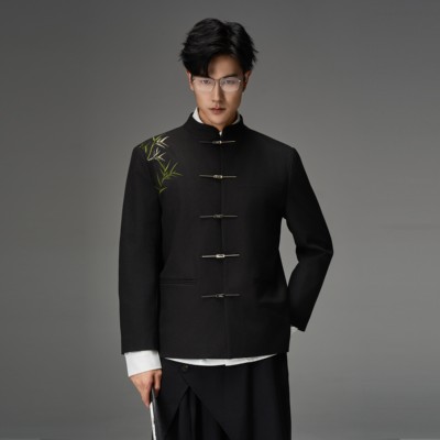 CNEW楚念贰问新中式竹子刺绣中山装国风西服宽松外套男女同款