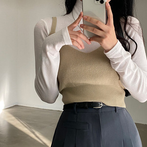 chic洋气V领叠穿针织吊带女秋季外穿弹力修身显瘦短款无袖背心