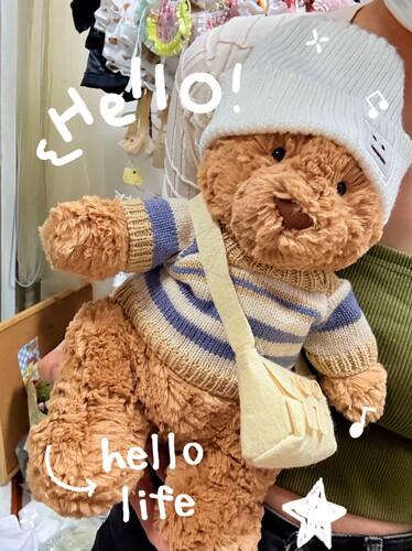 适用于jellycat28巴塞罗熊毛绒公仔的冬日着替斜挎包帽子毛衣套装