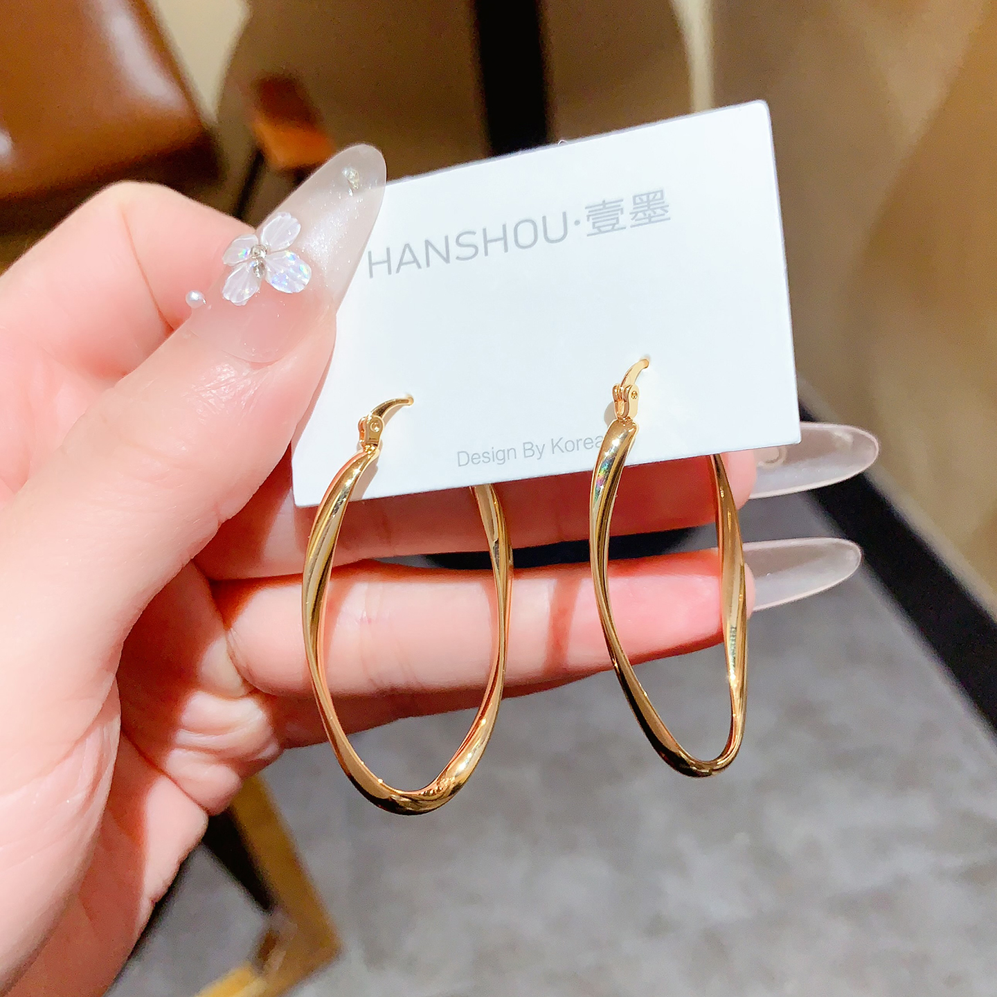 高级感椭圆耳圈耳扣小众设计大气