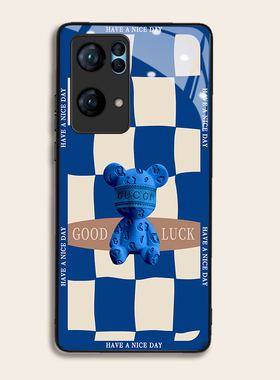 格子压印熊适用OPPOreno7pro+手机壳6/5硅胶96findR17钢化玻璃a72