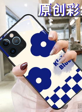 蓝色小花适用苹果13pro手机壳12max11钢化玻璃iphone硅胶xr7sx865