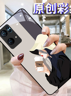 网红背影适用OPPOreno8pro+7手机壳65硅胶96findR17钢化玻璃a7293