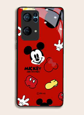 红色米奇适用OPPOreno7pro+手机壳6/5硅胶96findR17钢化玻璃a7293