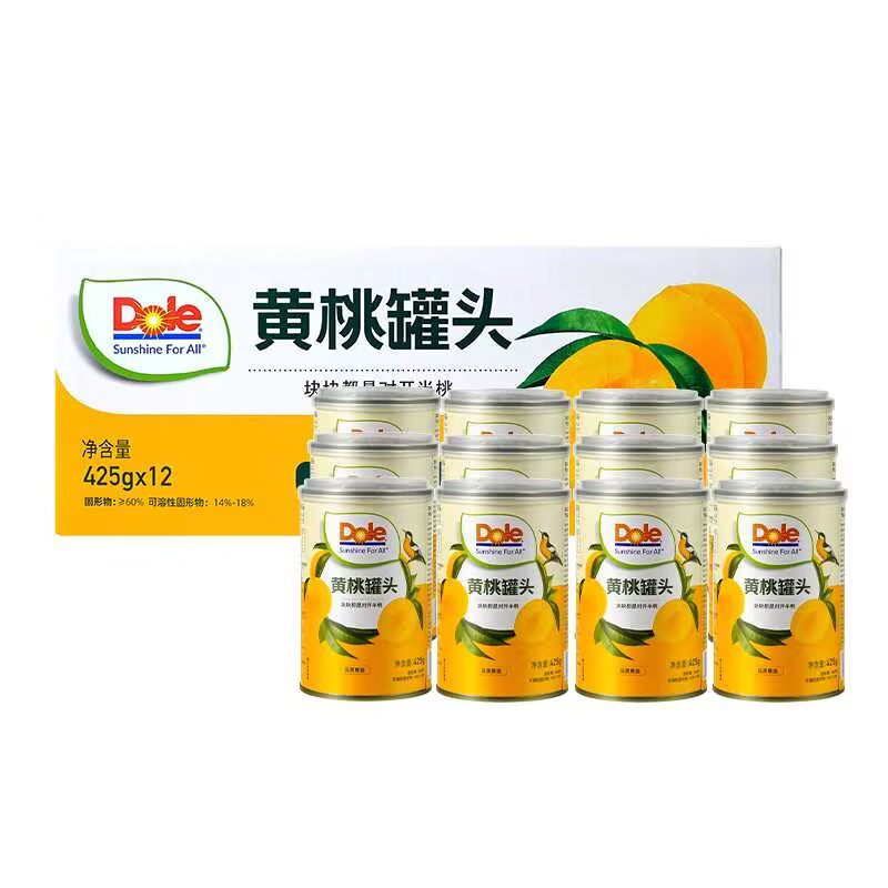 【Dole黄桃罐头425gx12罐/箱】水果罐头即食甜品家庭分享早餐搭配