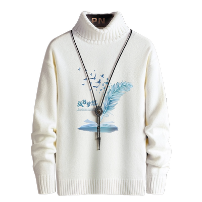 可翻高领毛衣男士潮牌修身针织衫