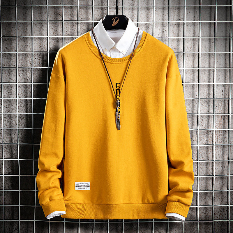 秋冬季卫衣男圆领长袖t恤加绒加厚男士韩版潮流新款男装ins上衣服