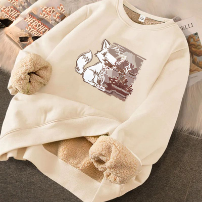 卫衣男士秋冬季重磅羊羔毛保暖加绒加厚无帽防寒外套百搭上衣服潮