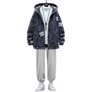 棉衣外套冬季潮牌三件套韩版潮情侣羊羔绒棉服炸街搭配帅气一套装