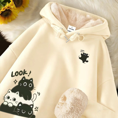 羊羔绒卫衣男生冬季新款连帽保暖加绒加厚青少年潮牌超厚无帽上衣