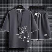 套装 五分裤 男士 潮流时尚 冰丝五分袖 学生休闲短袖 新款 夏季 子两件套