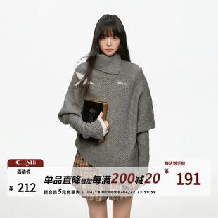 CyNi 不规则设计感宽松小众斗篷高领星星毛衣披风针织衫女