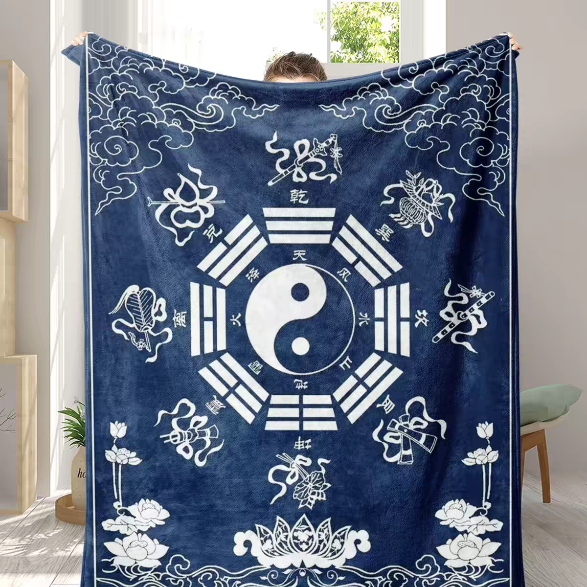 新款蓝色道家法兰绒毛毯盖毯午休毯午睡可机洗时尚潮流盖毯
